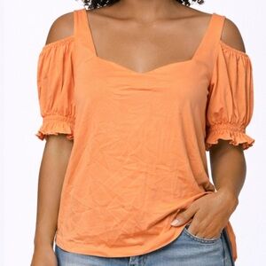 Elegant Orange Cold-Shoulder Blouse